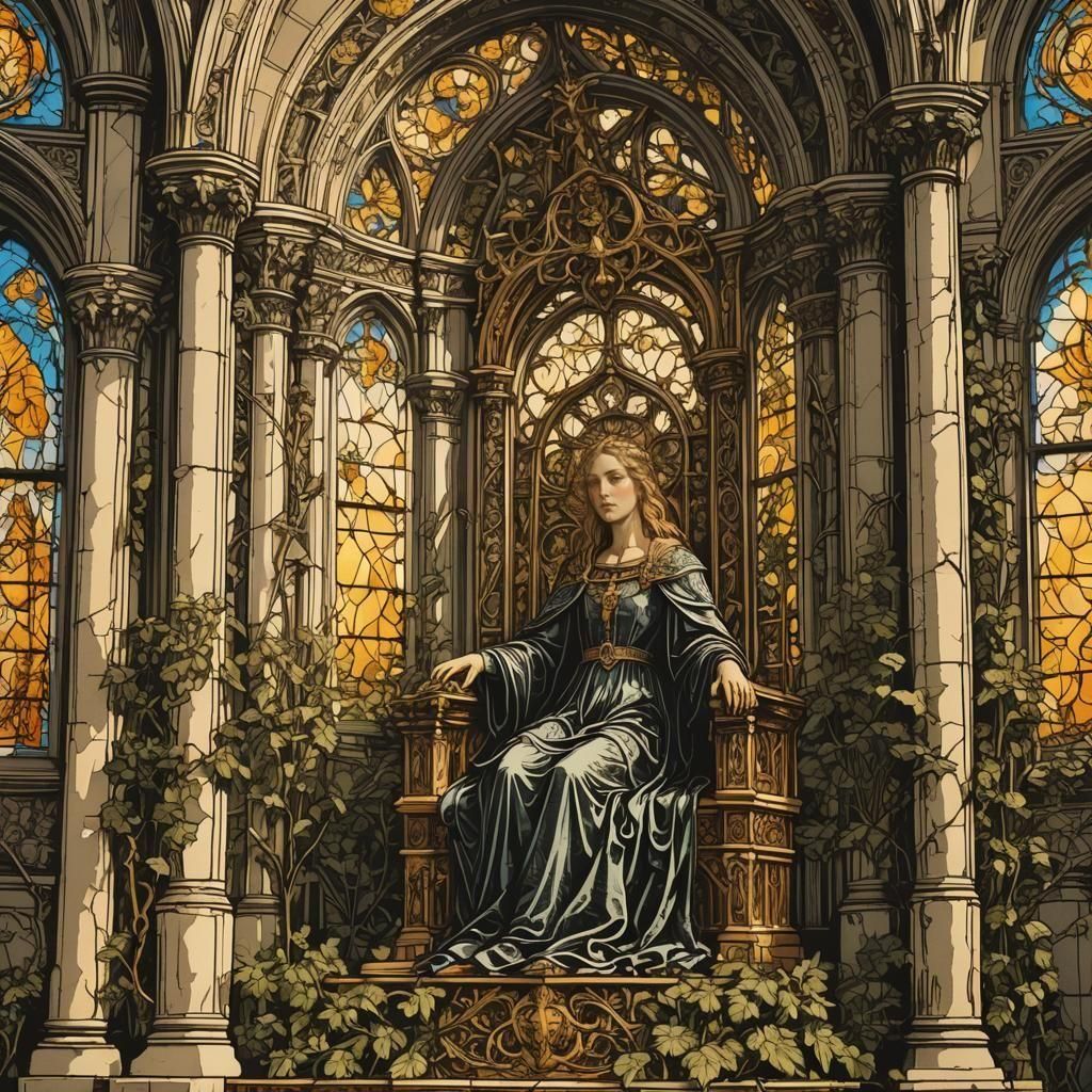 Goddess Fortuna in Gothic Woodcut Style