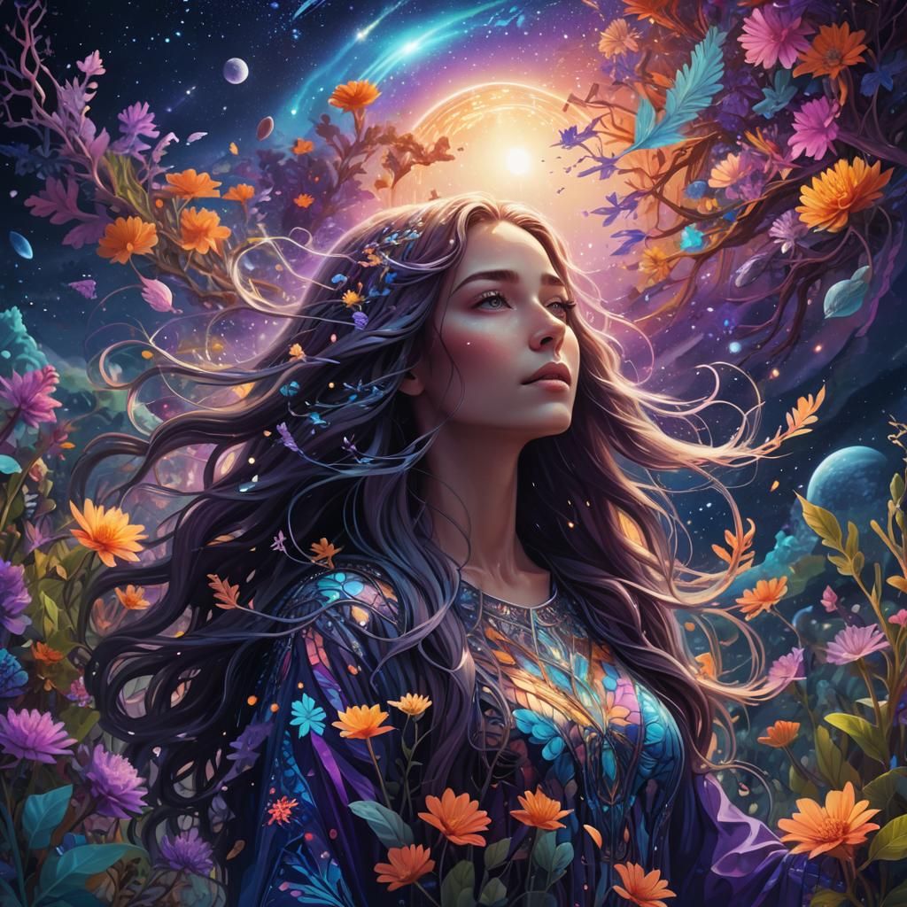 Cosmic Woman in Surreal Dreamscape