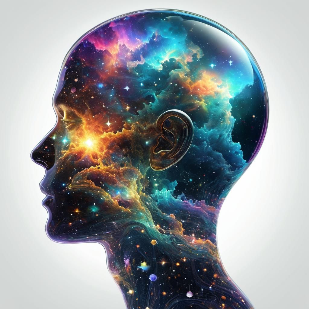 Cosmic Mind: Translucent Head Filled with Nebula