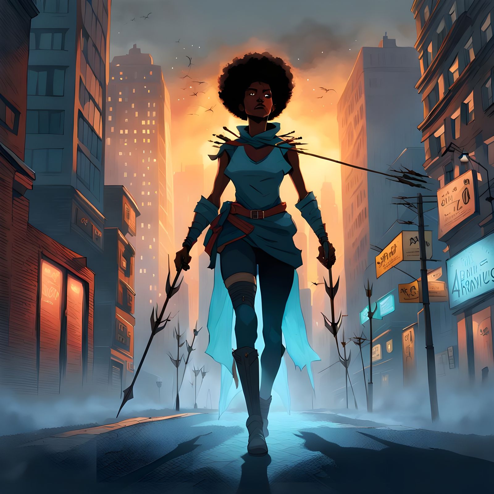 Mysterious Shadowarcher in Haunting Cityscape