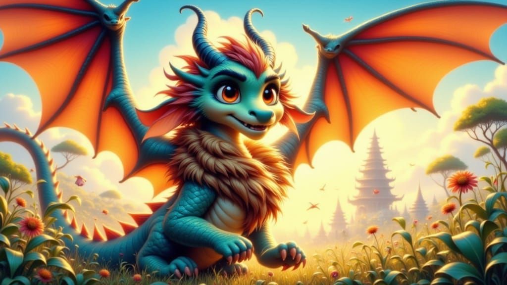 Chibi Dragon Roars into Sky in Disney Style