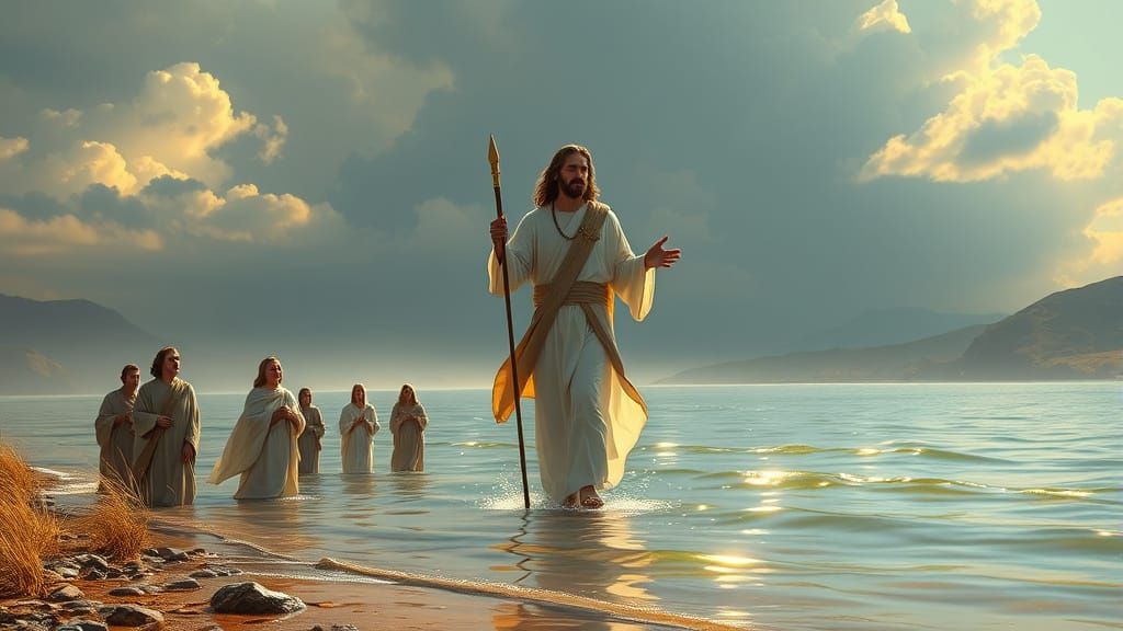 Jesus Walks on Water in Fantasy Art Style