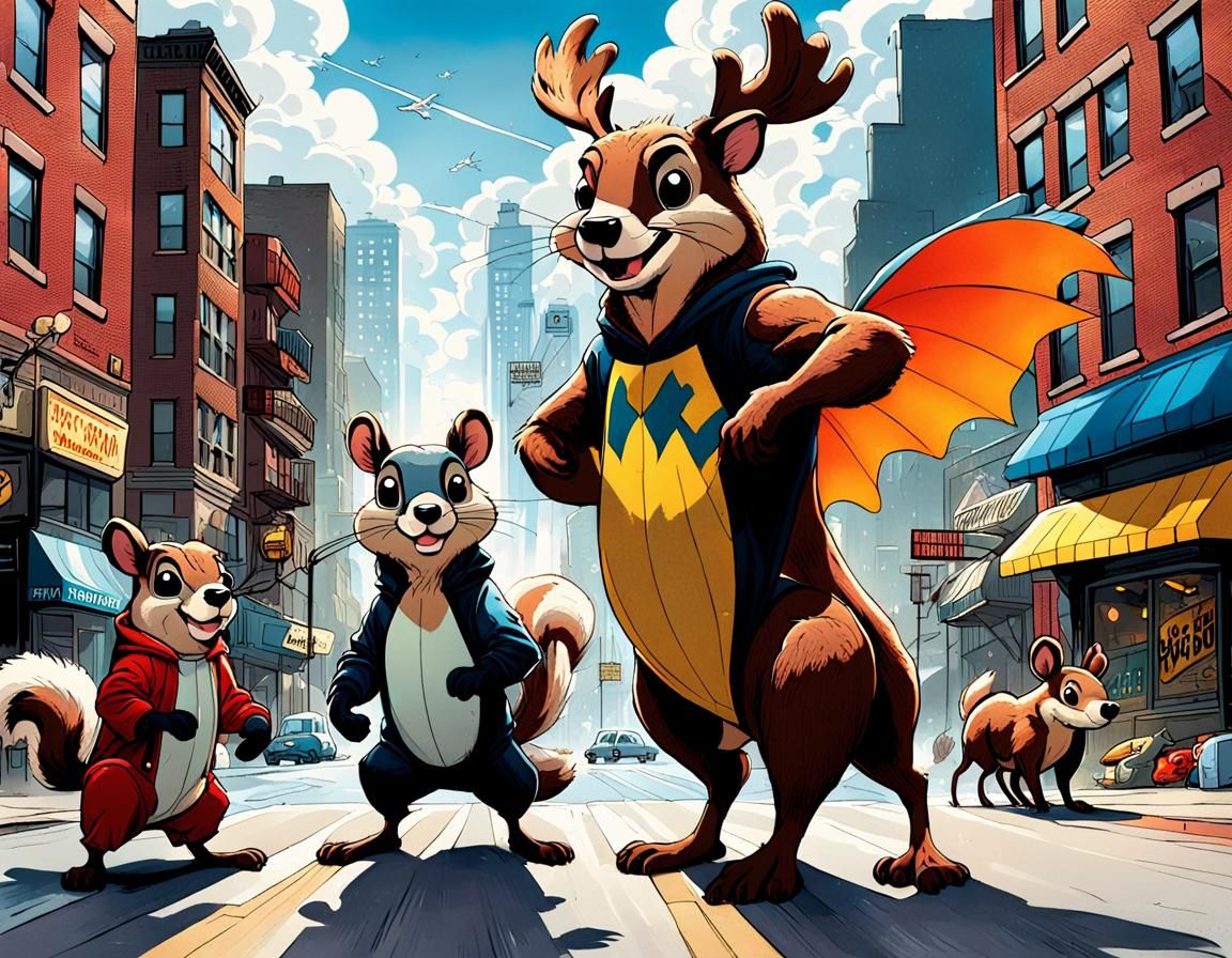 Rocky and Bullwinkle in Dynamic Comic Art Style