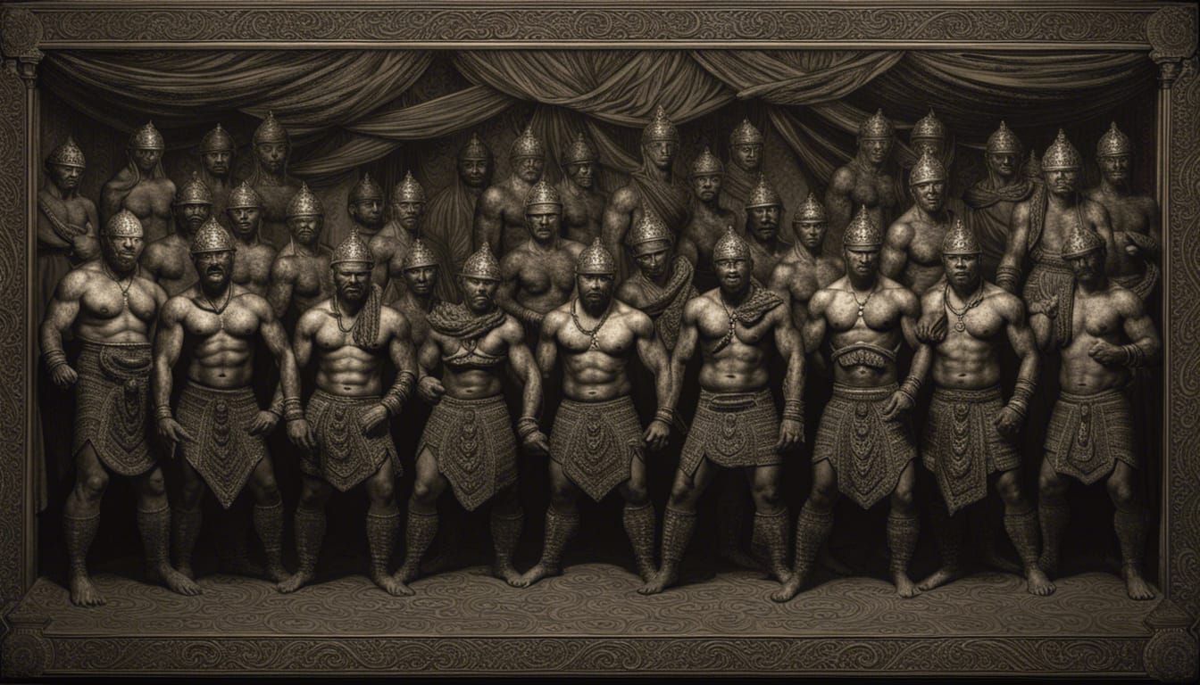 Intricate Wrestlers in Black Metal Horror Art