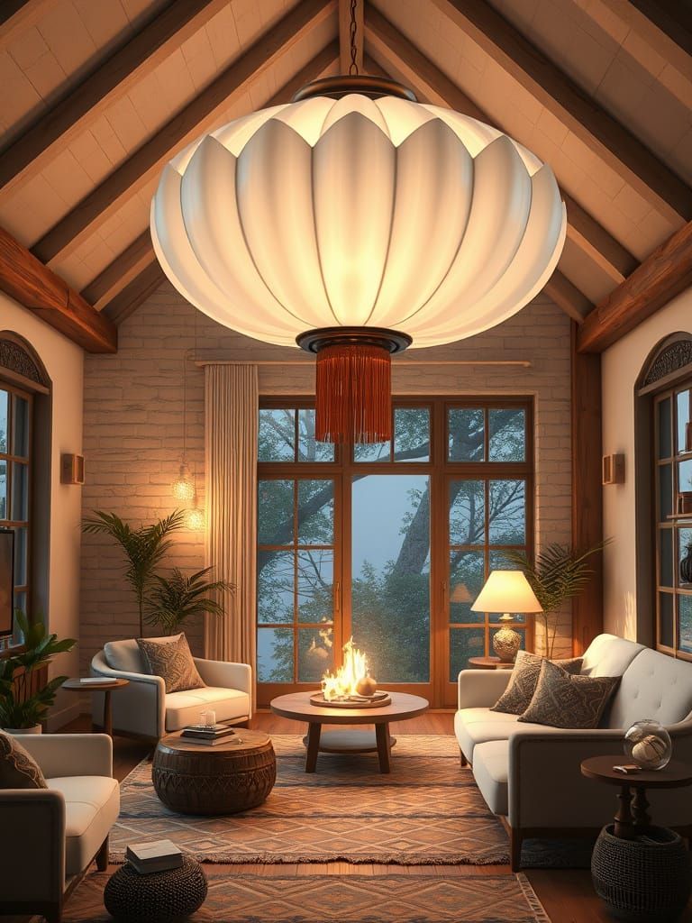 Ethereal Loft Sanctuary with a White Lotus Lamp