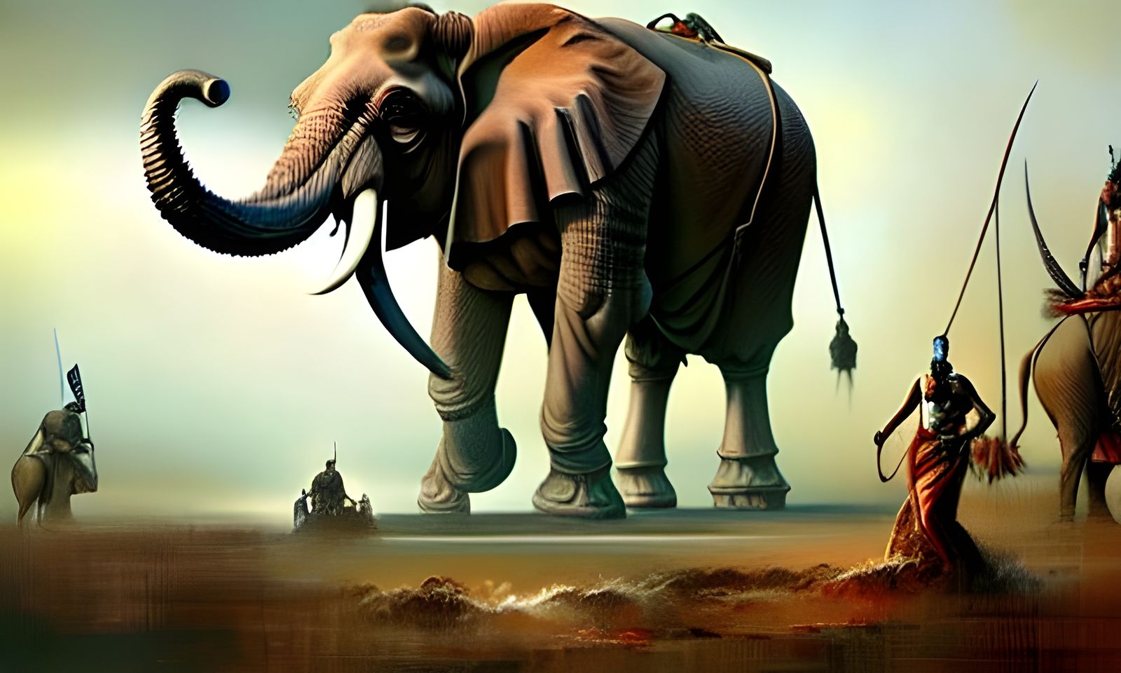 Ancient Indian War Elephants in Hyperrealistic Painting