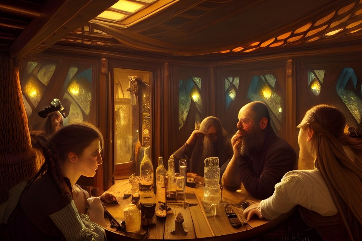 Cozy Pirate Tavern Interior: Hyperdetailed Matte Painting