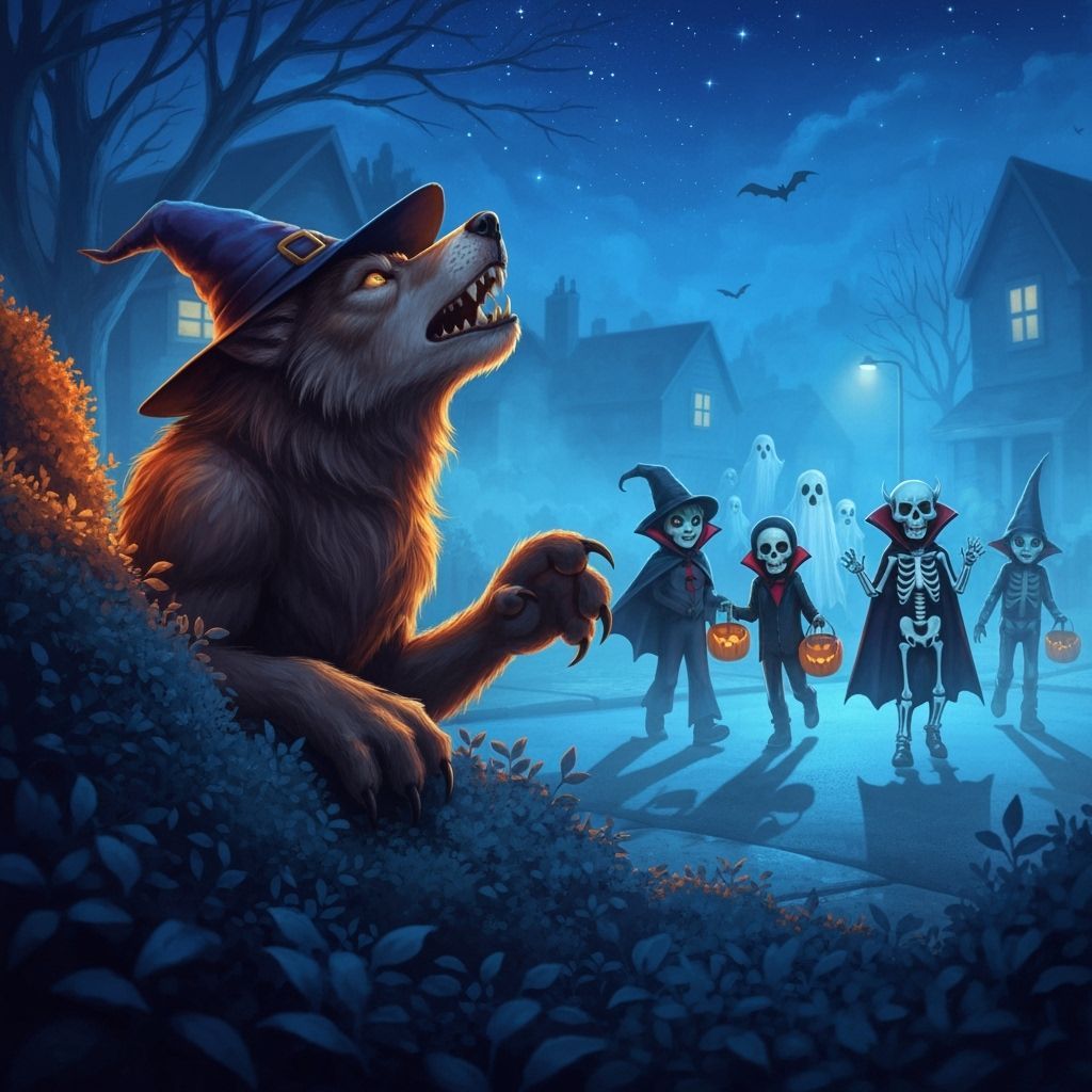 Werewolf Howling at Starry Halloween Night Sky