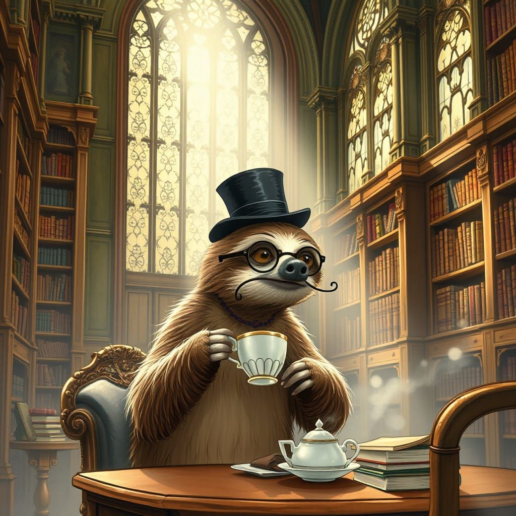 Sloth's Victorian Tea Party: A Steampunk Storybook Scene