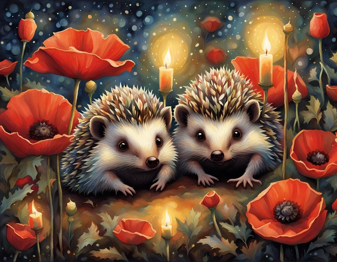 Enchanted Hedgehogs in a Dreamy Candlelit Garden
