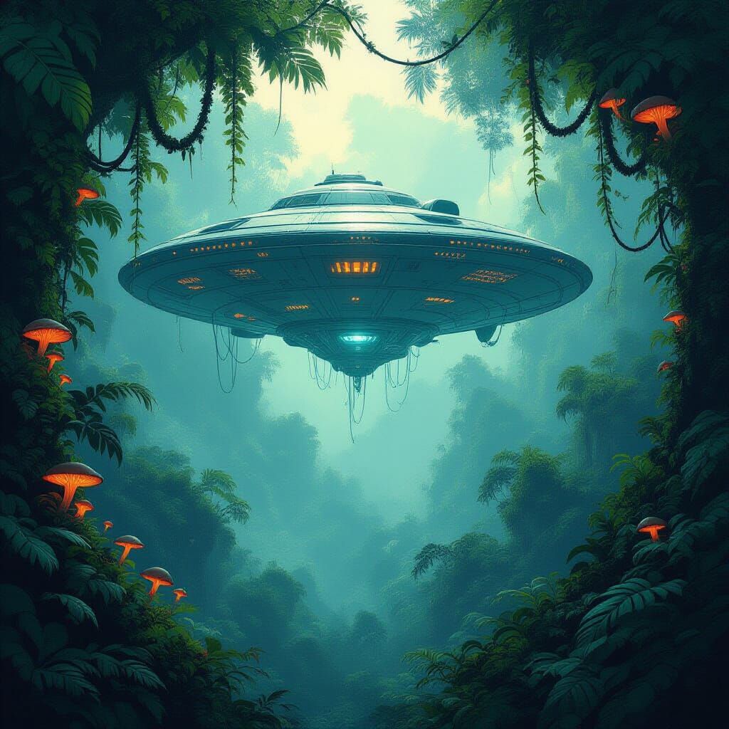 Ancient Alien Ship Above Mysterious Jungle Canopy