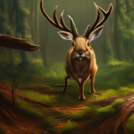 Jackalope in Forest: Detailed Matte Painting