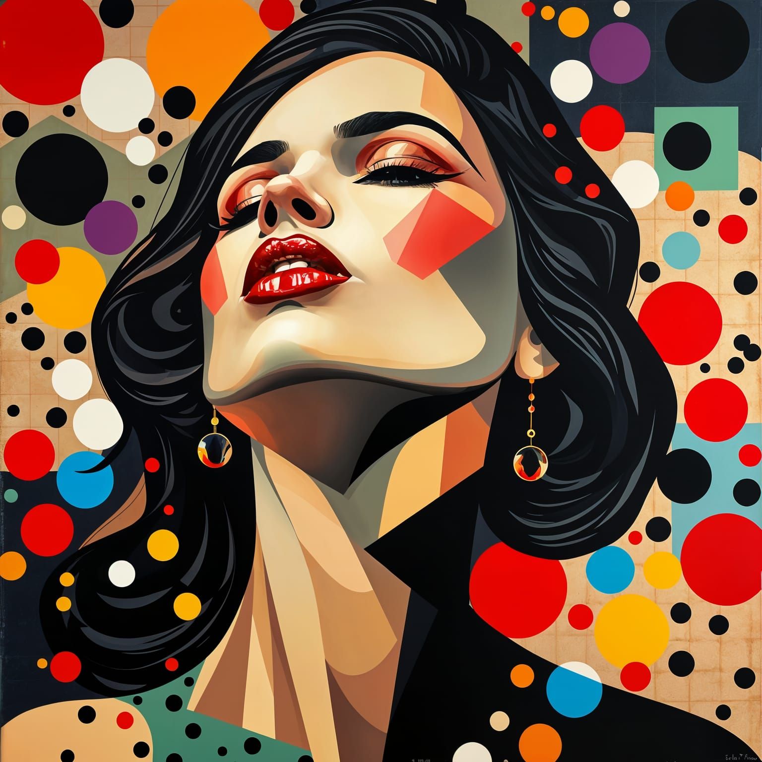 Vibrant Cubist Goddess with Angular Geometric Forms and Brig...