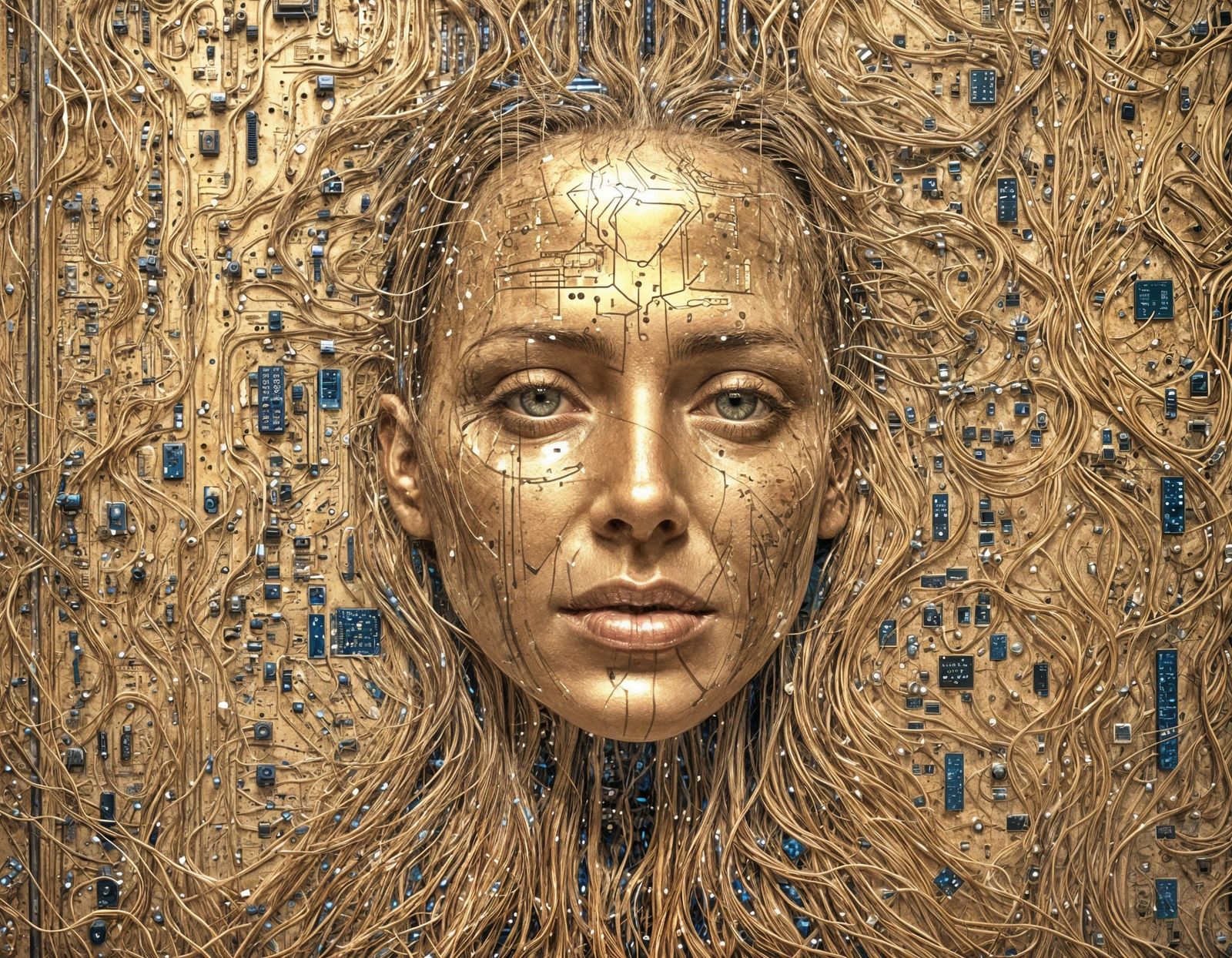 Electronic Circuitry Wall with Face Imprint