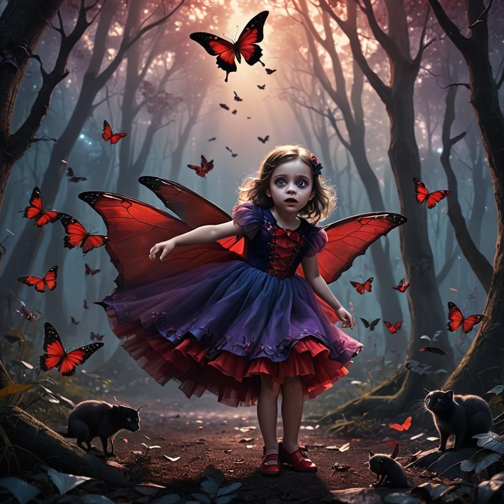 Whimsical Vampire Toddler in Dark Fantasy Forest