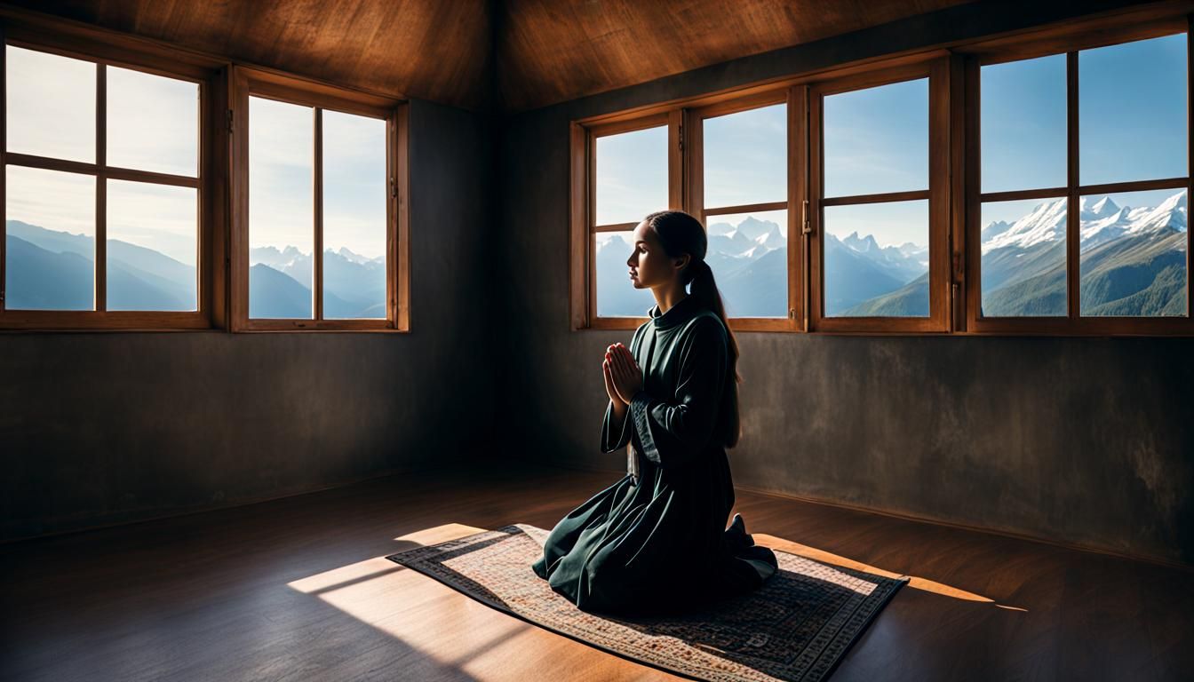 Christian Woman Praying with Godrays