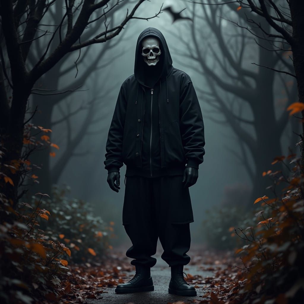 Halloween Costume in Whimsical Dark Environment