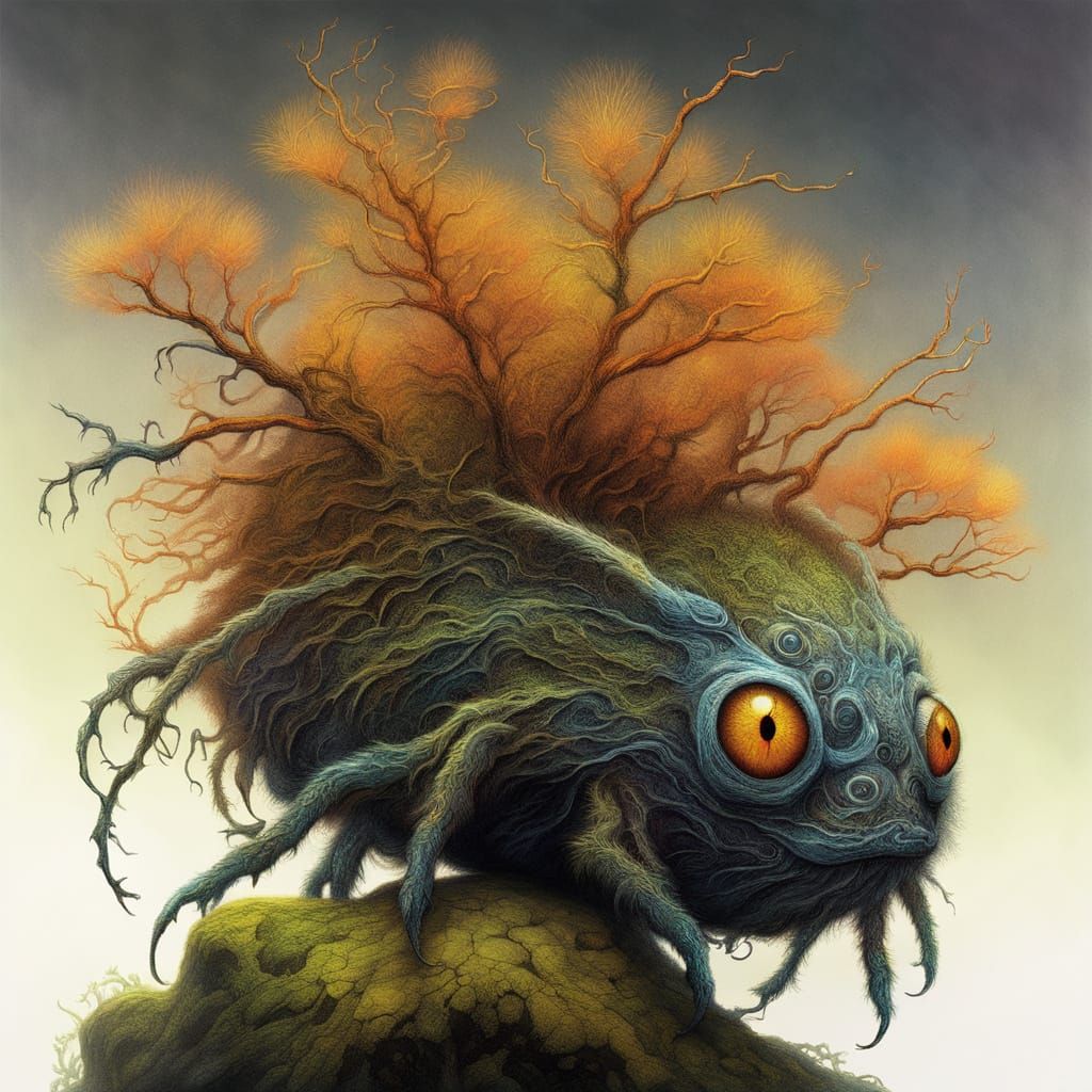 Ethereal Dreamcore Creature on Gnarled Branch