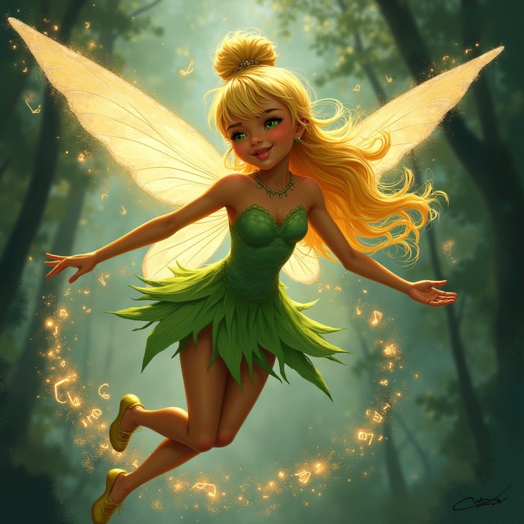 Native American Tinkerbell Surrounded by Magic Dust and Musi...