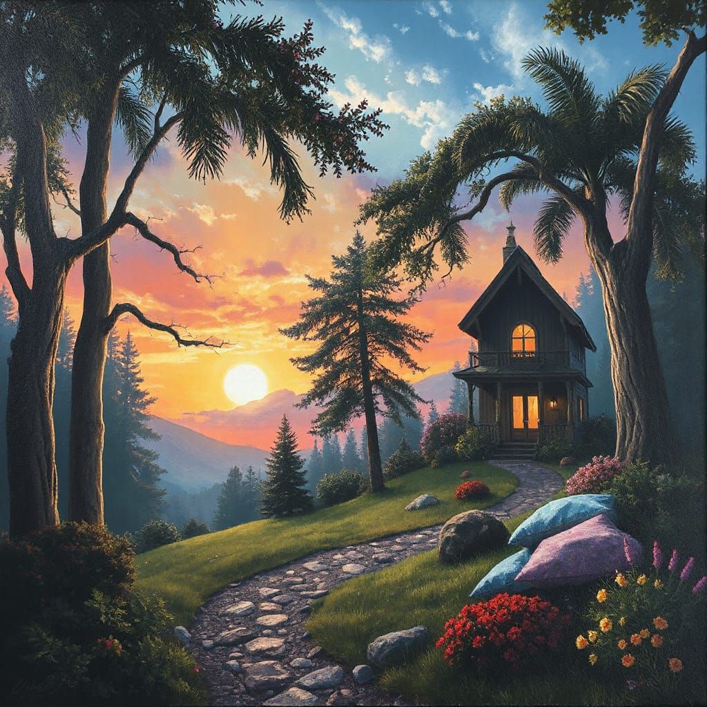 Whimsical Liminal Realms in Vibrant Acrylic