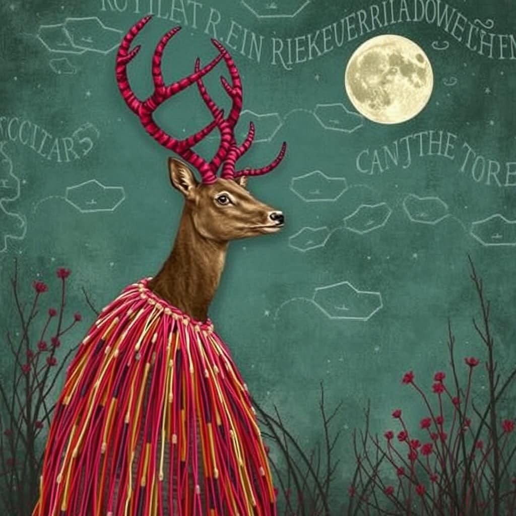 Yarn-Bombed Deer Overlord in Mixed Media Style