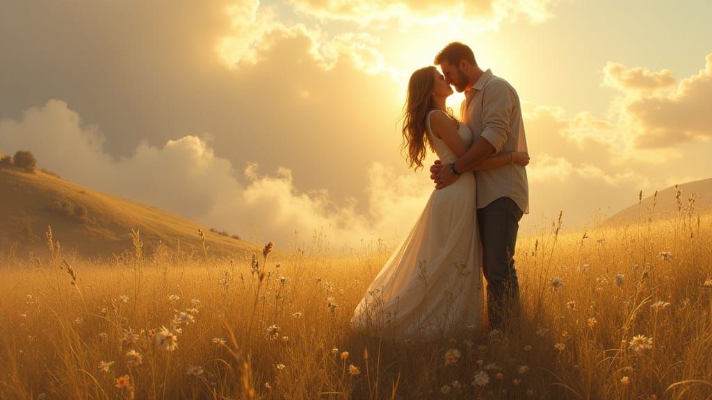 Couple's Enduring Love in Sun-Drenched Meadow