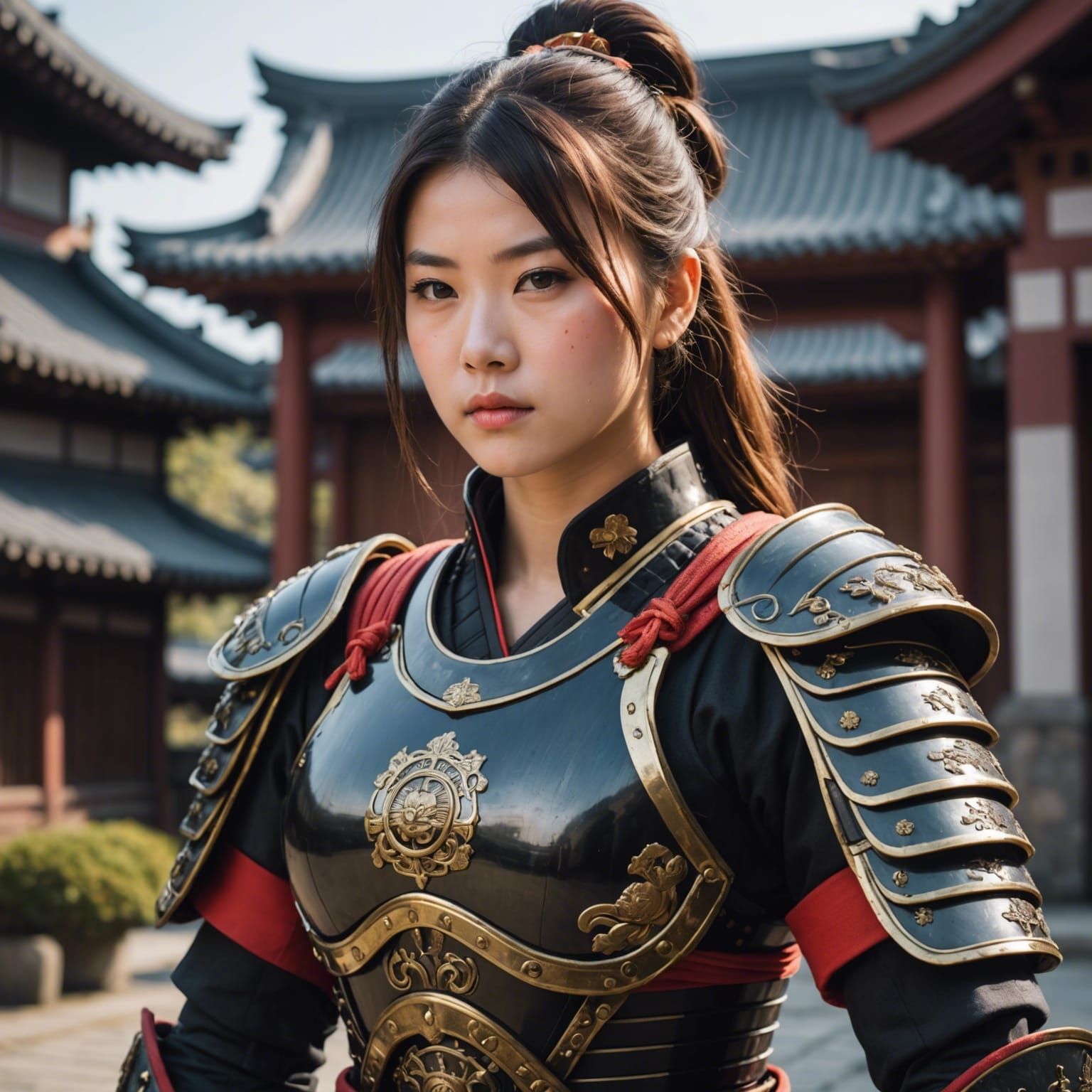 Samurai Woman Exposing Chest in Armor