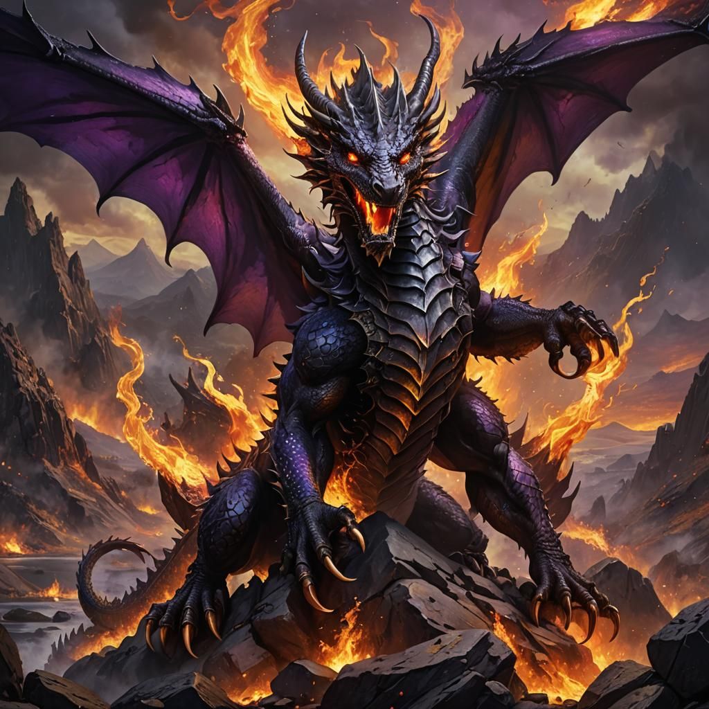 Fiery Dragon in Mystical Landscape