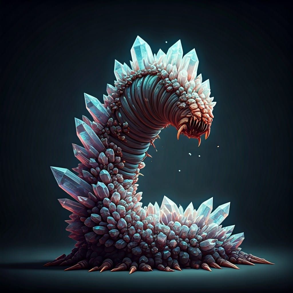 Crystal Worm Monsters in Cyberpunk 3D Shading