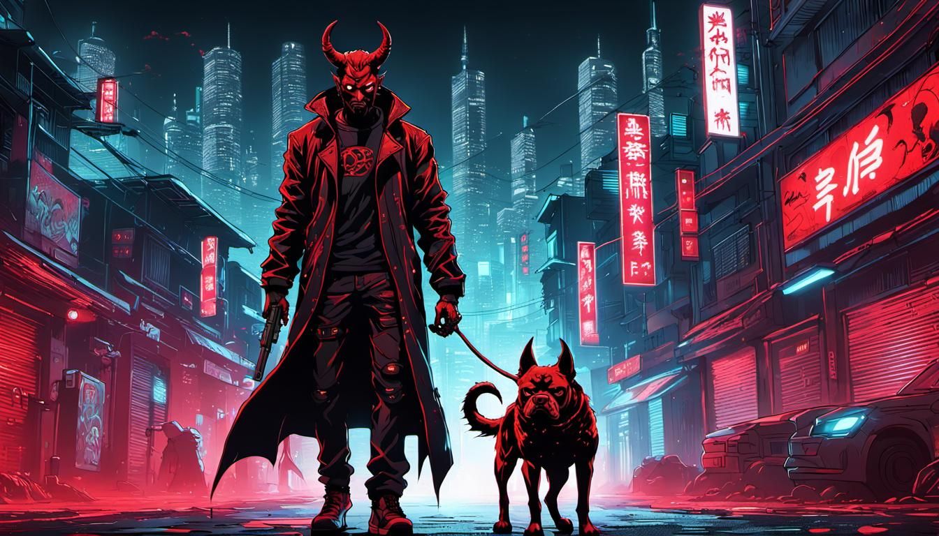 Devil and Dog in Cyberpunk City: Anime Style