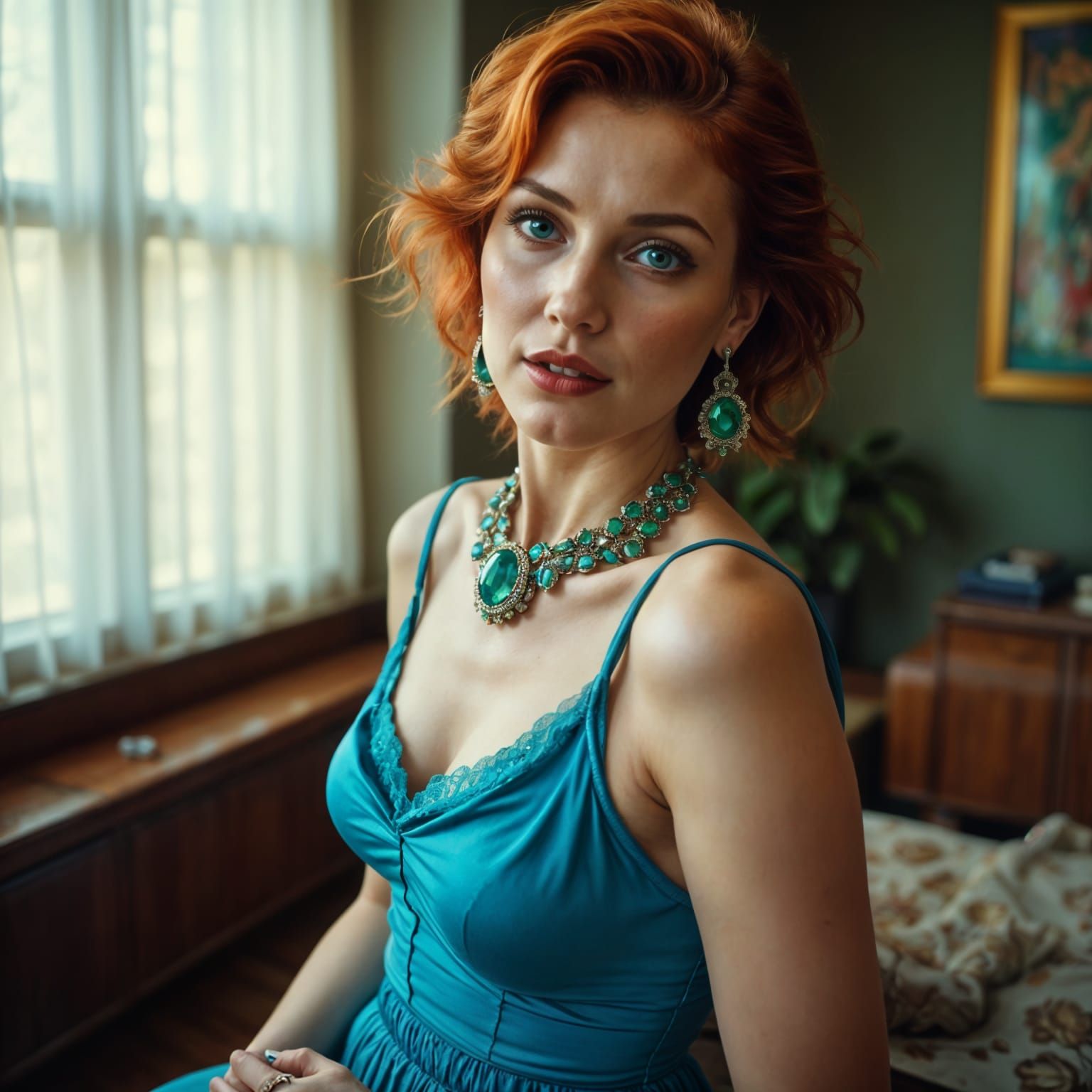 Redhead in Emeralds: Hyperrealistic Fashion Portrait