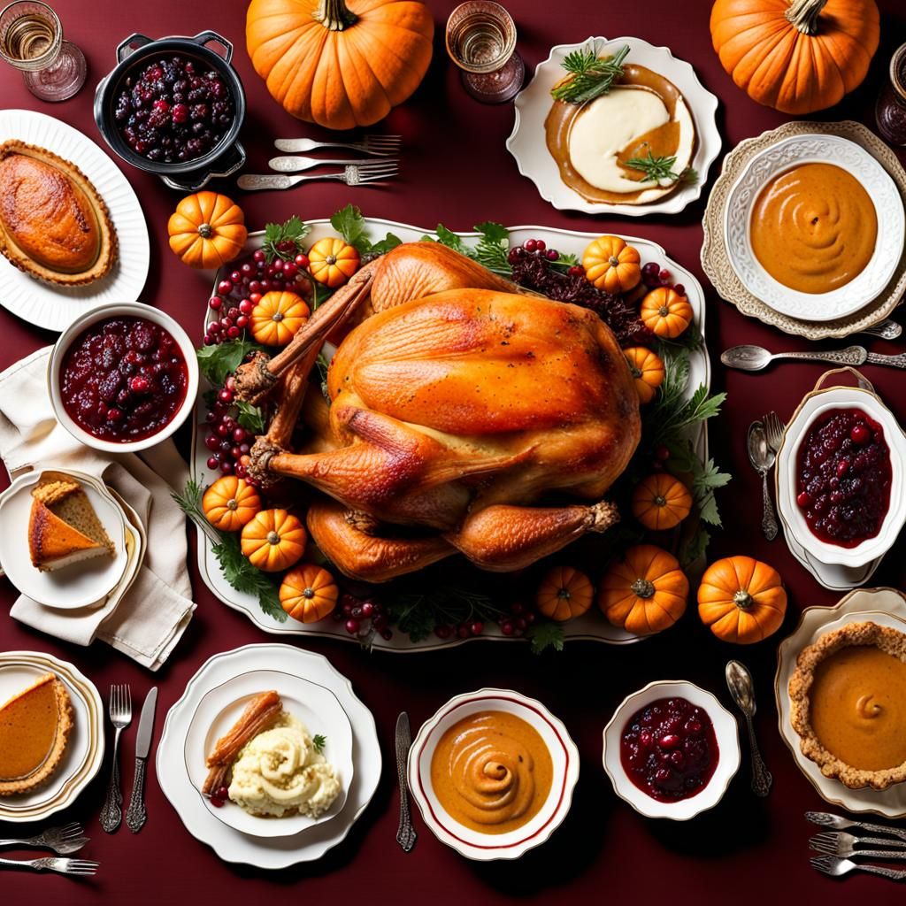 Thanksgiving Feast: Abundant Harvest Table in Moebius Style