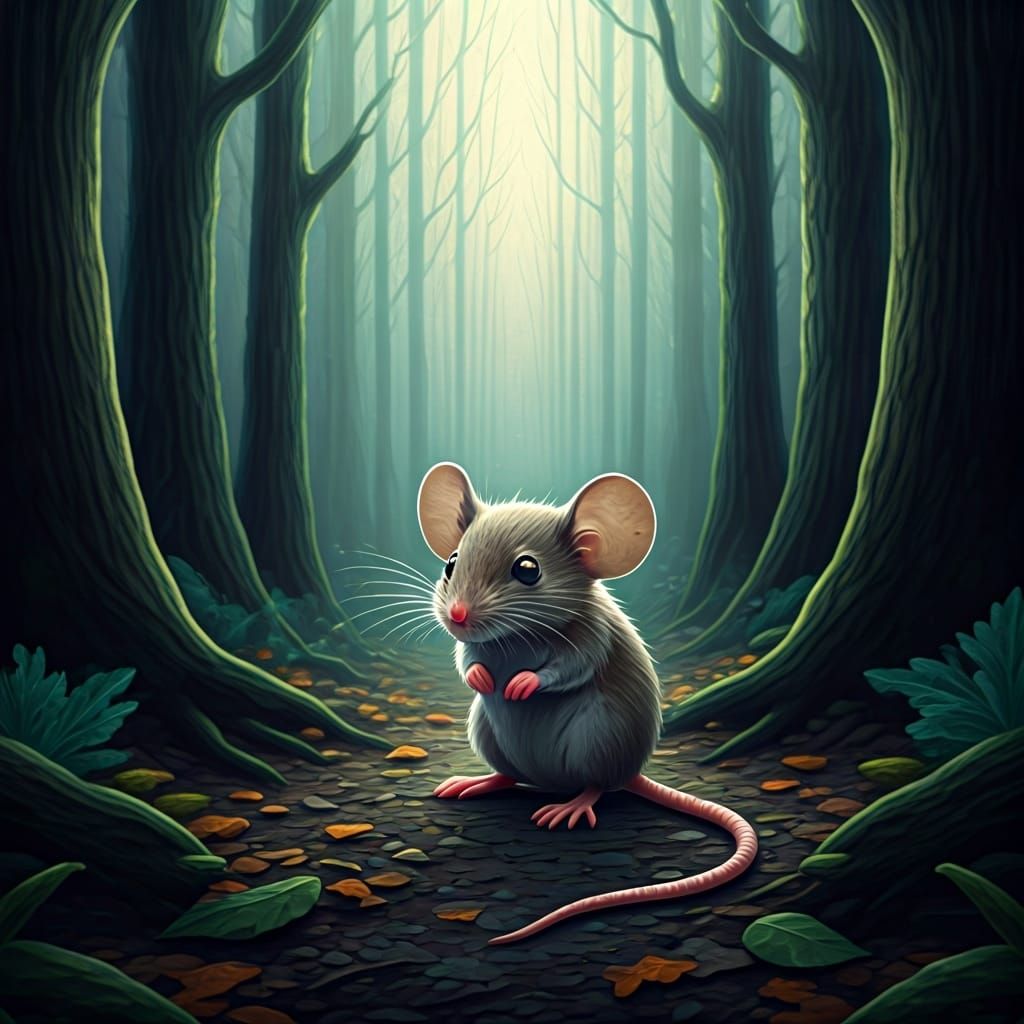 Timid Mouse in Mystical Misty Forest