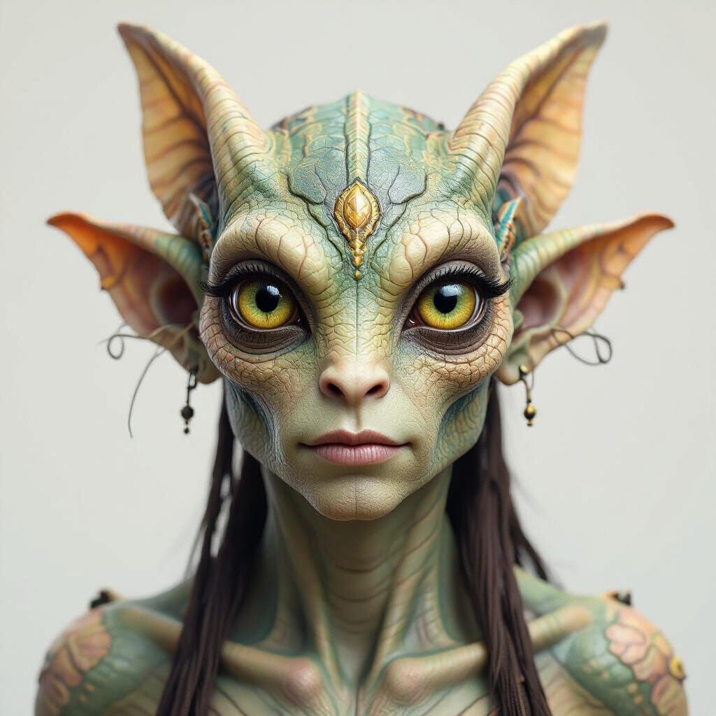 Alien Humanoid Creature with Iridescent Skin