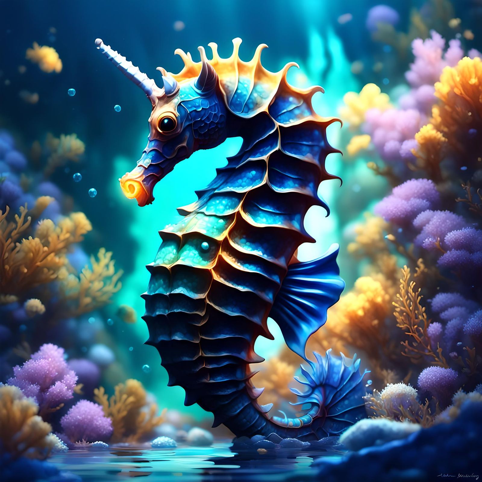 Majestic Seahorse in 3D Anime Art Style