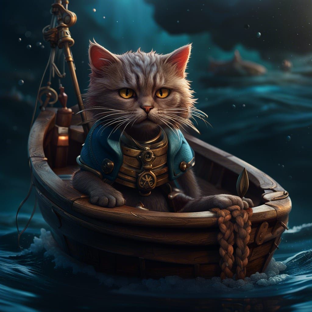 Cat Fisherman on a Boat: Fantasy Concept Art