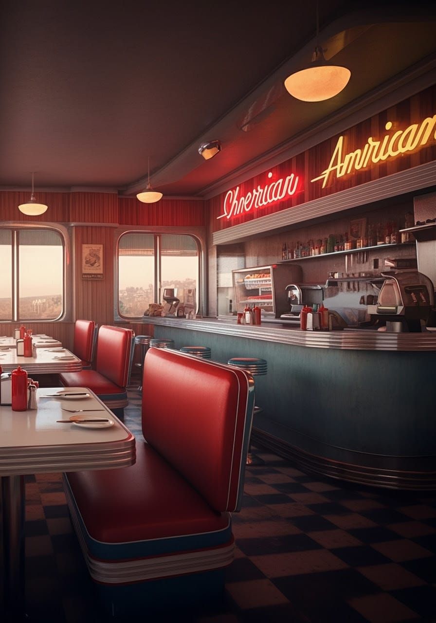 Retro 1950s American Diner Interior in 3D