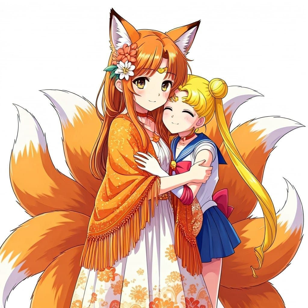 Anime Fox Girl Hugs Sailor Moon