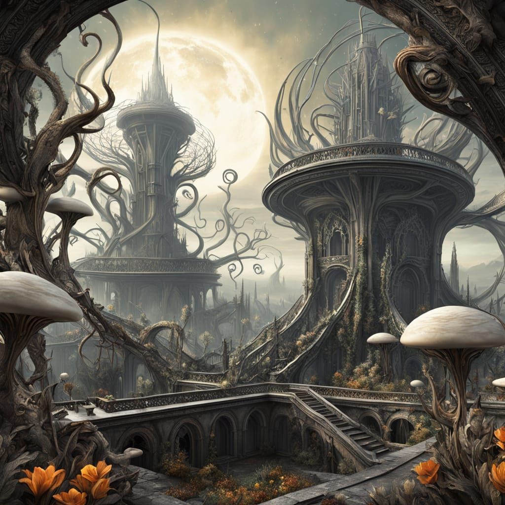Alien Metropolis Ruins in Organic Architecture