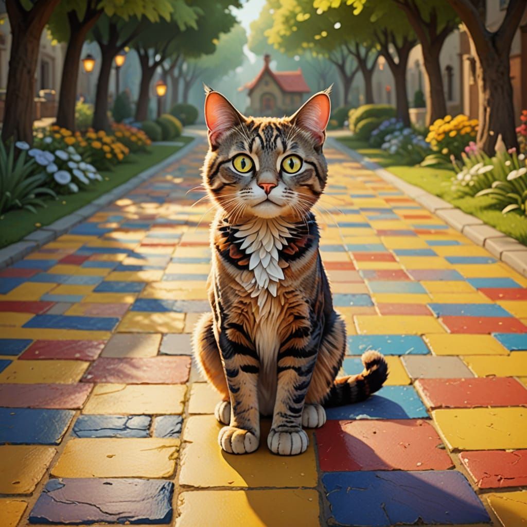 Geometric Feline Strolls Through a Whimsical Wonderland