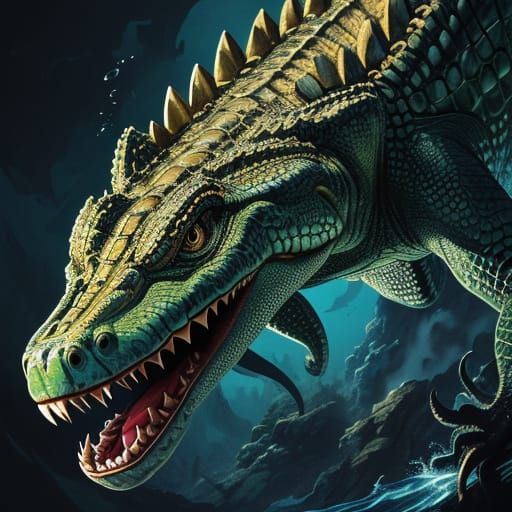 Flying Crocodile in Splash Art Style