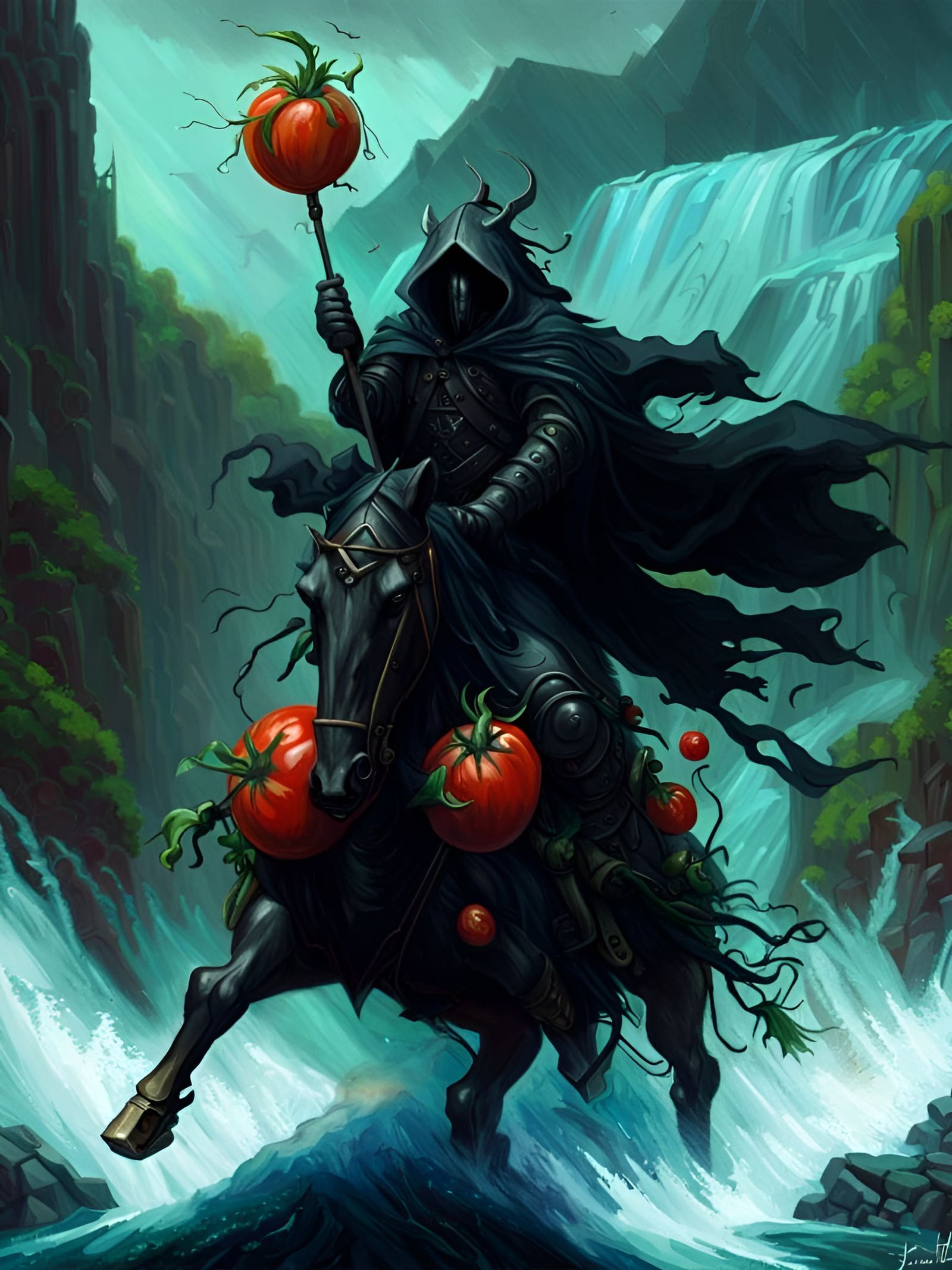 Nazgul on Tomato River, Cyberpunk Action Painting