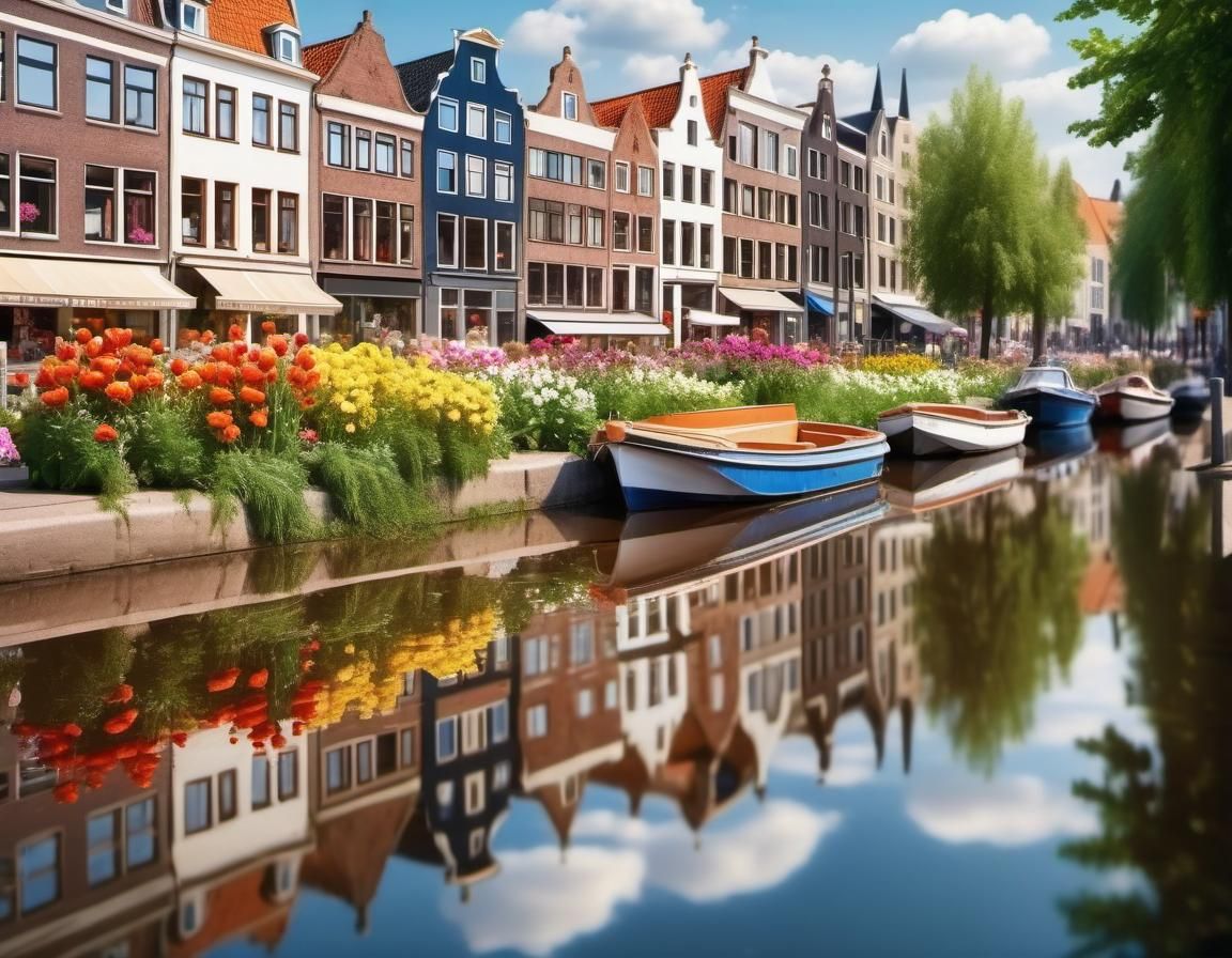 Hyperrealistic Dutch Cityscape Reflected in River