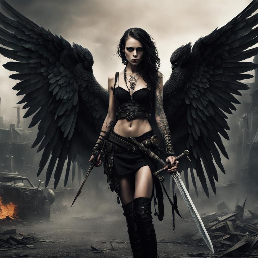 Post-Apocalyptic Warrior Angel with Zombie Head