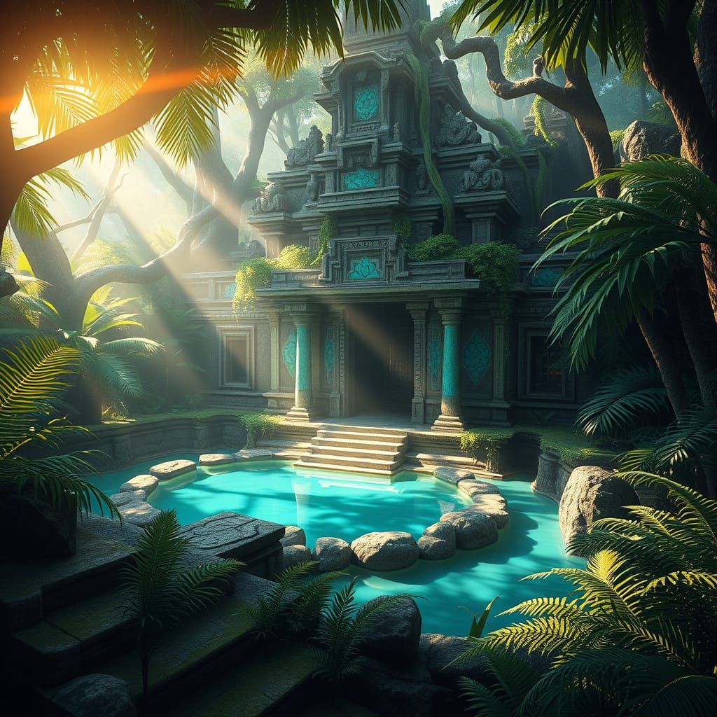 Lush Jungle Temple with Turquoise Details