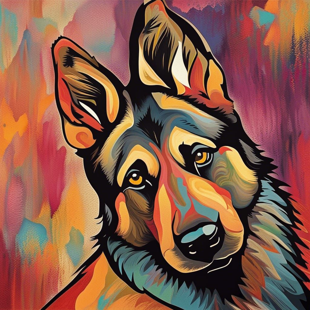 Abstract German Shepherd with Complementary Colors