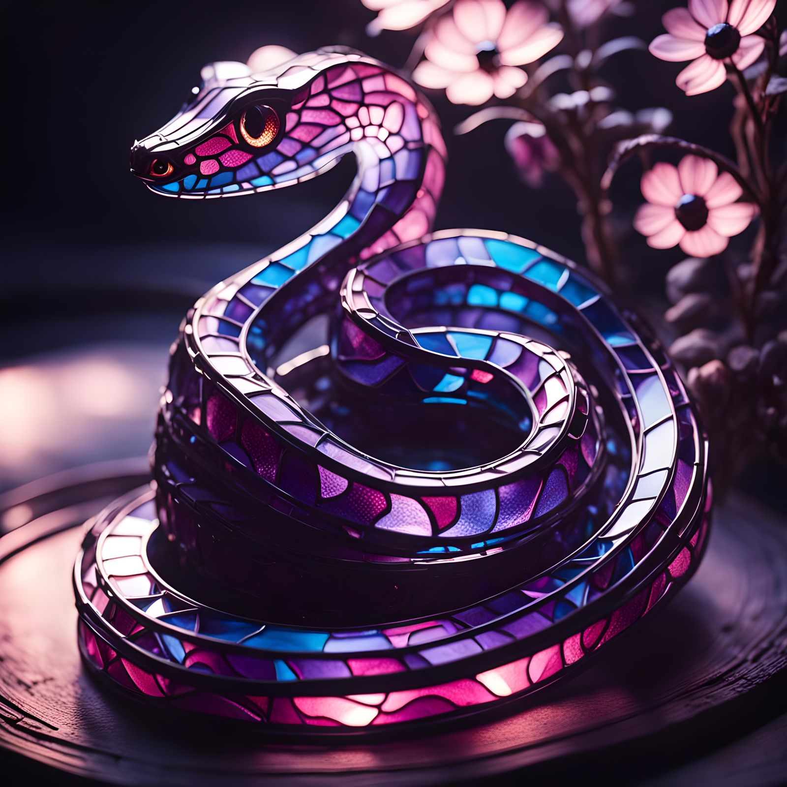 Vibrant Stained Glass Snake in Shining Sunlight