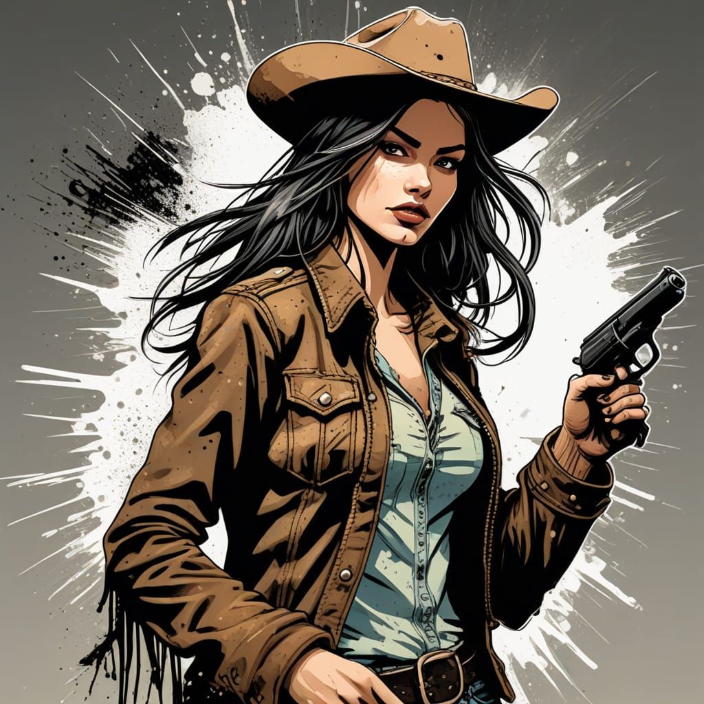 Cowgirl Ink Illustration on Vellum with Comic Art Effects