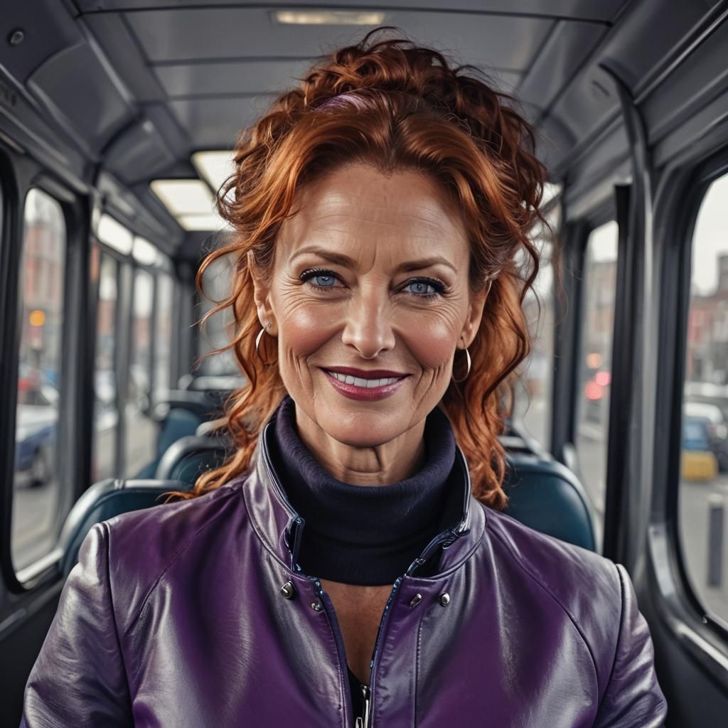 Dazzling Woman with Red Hair on a Bus