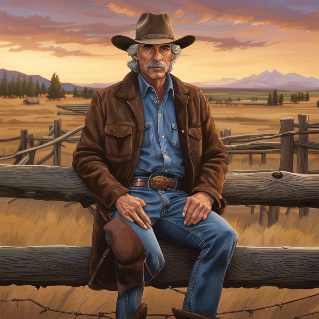 Cowboy on Montana Ranch at Sunset